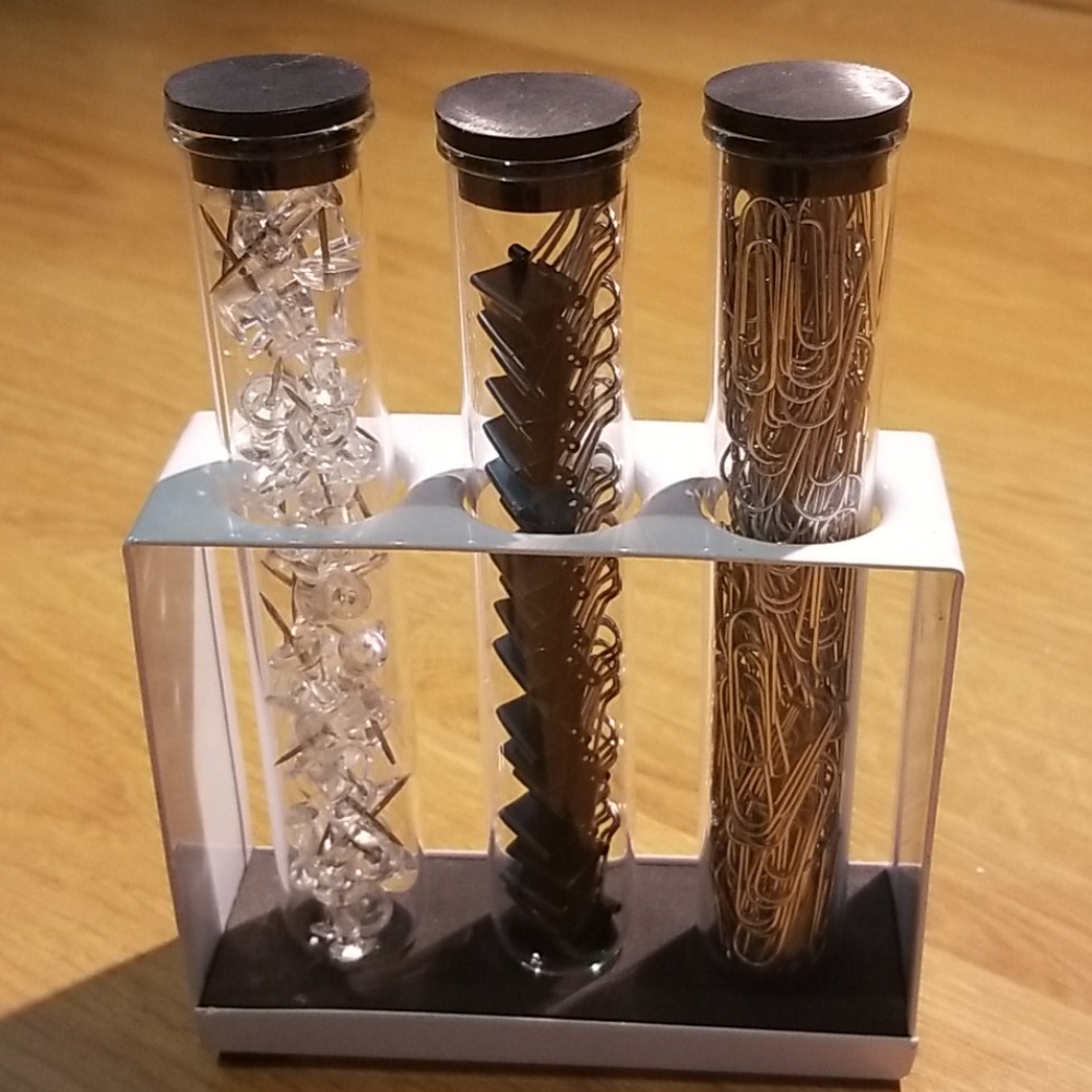 Desktop office supplies in glass test tubes display NWOT